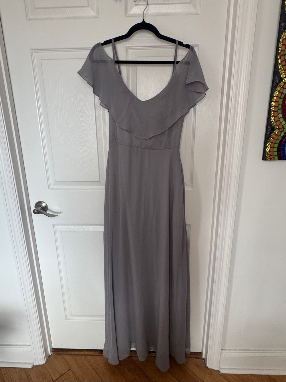 Chiffon Off-Shoulder Grey Wedding Dress